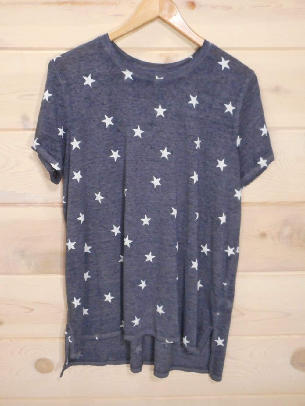 Lucky Brand Womens Plus Size 1X Blue White Star Print Tee Shirt Top Short Sleeve